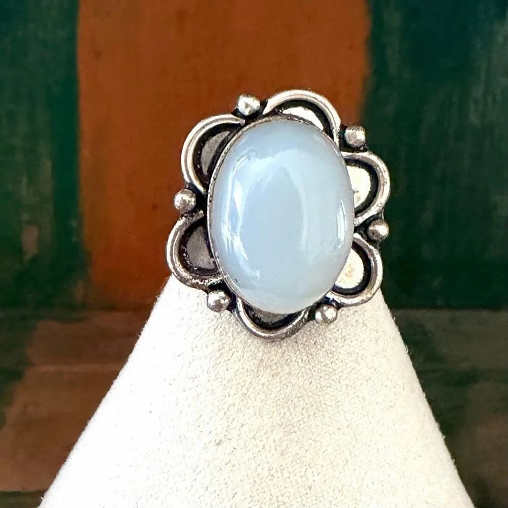 Silver Tone Cabochon Statement Ring